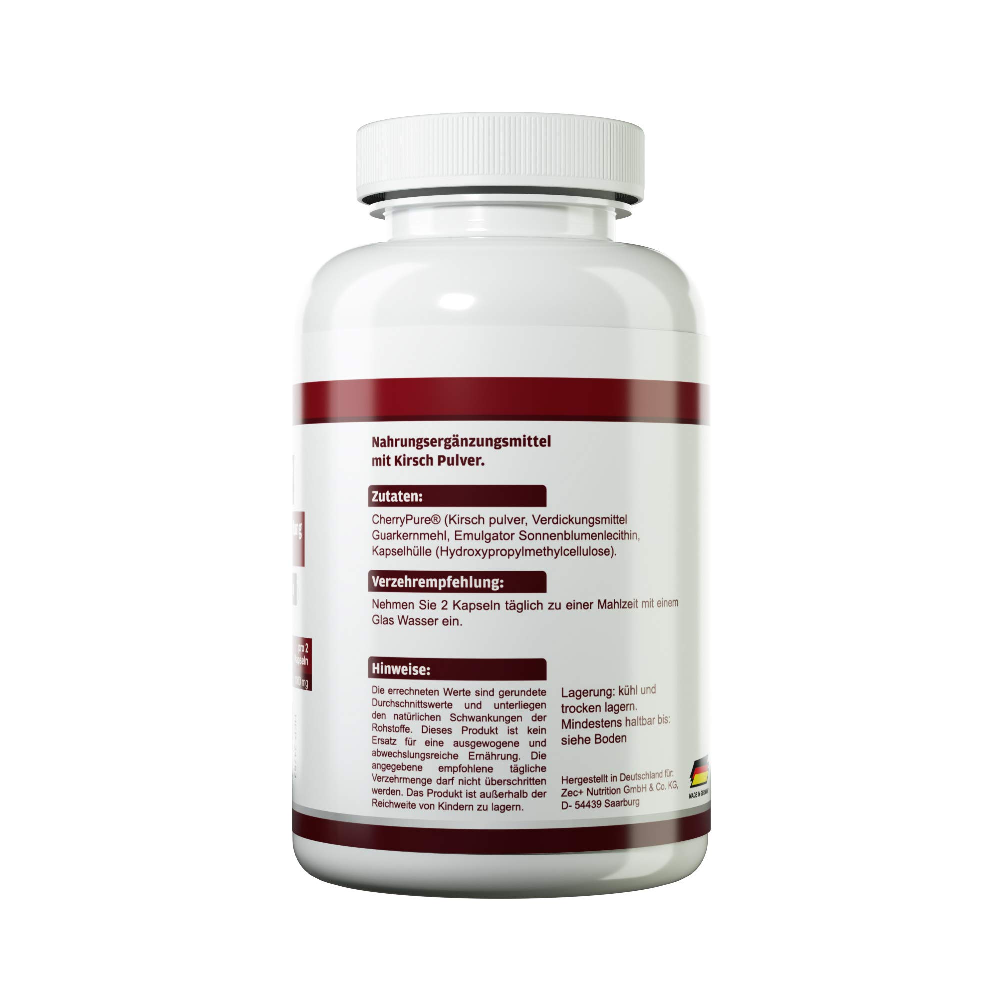 Health+ Cherry Power - 90 Kirschextrakt-Kapseln, 550 mg Cherry Pure aus der Montmorency Kirsche, hochdosiert und reich an Vitaminen, Mineralstoffen & Antioxidantien, Made in Germany