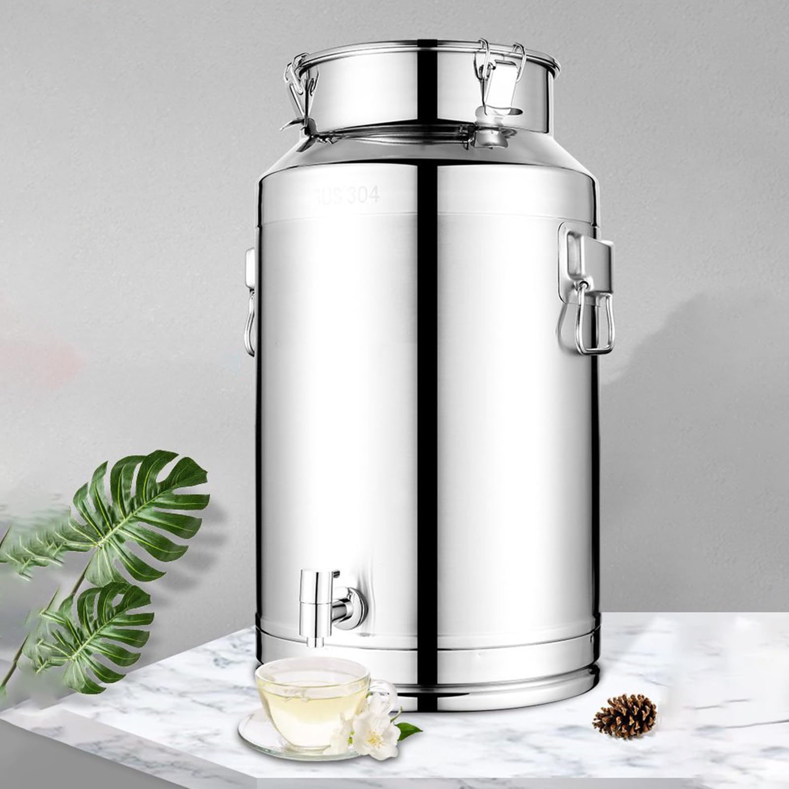 Recipiente De De Acero Inoxidable - 5L/9L/14L Utensilios De Cocina De Acero Inoxidable Herméticos Con Tapa,Bidón De Para Hogar Y Senderismo | Para Leche, Vino, Cerveza, Harina, Café, Azúcar,