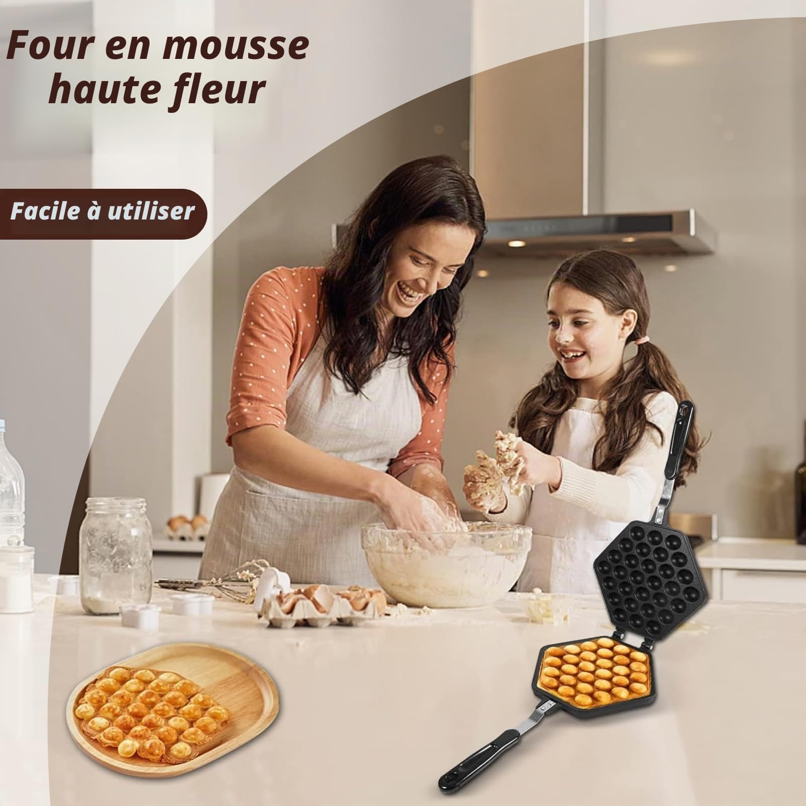 Poêle à gaufre à bulles, plateau de gaufrier aux œufs de style Hong Kong
