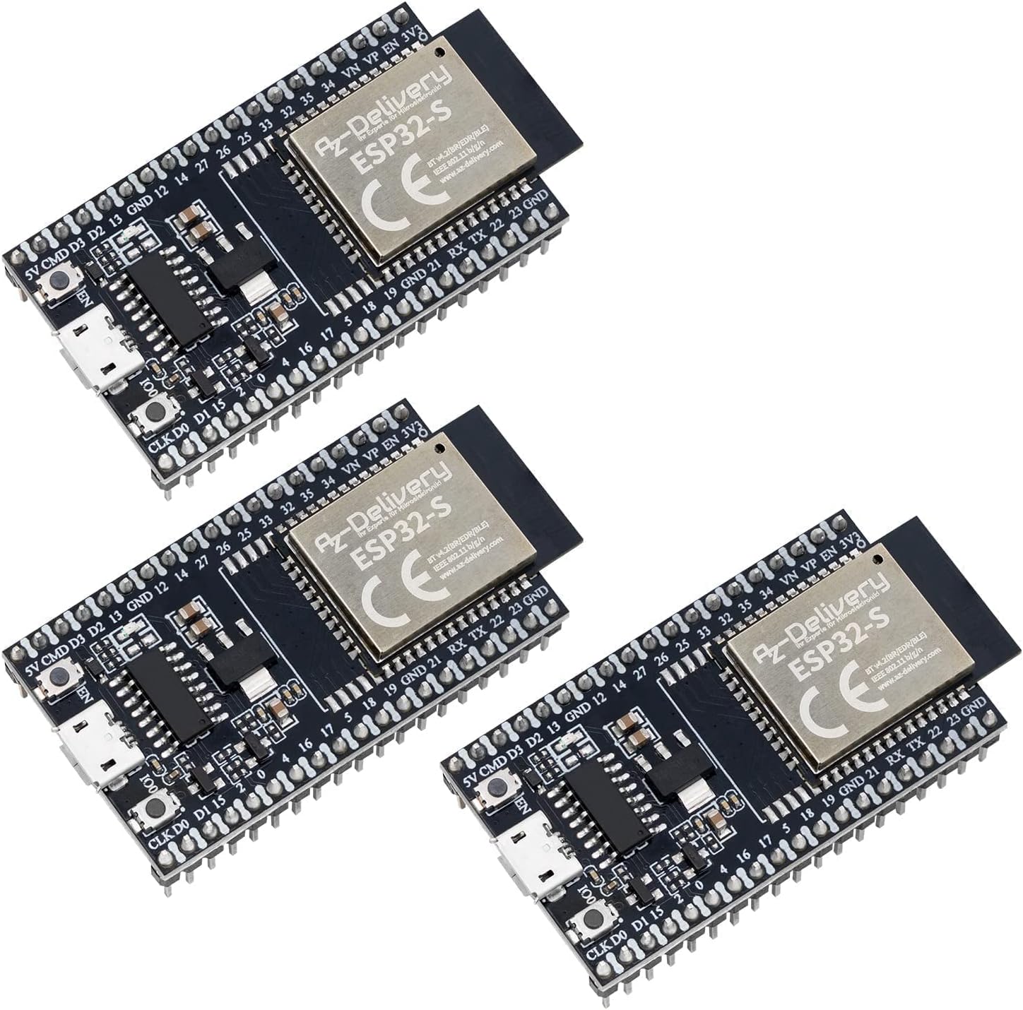 AZDelivery 3 x ESP32S Dev Kit C V4 NodeMCU WLAN WiFi Development Board kompatibel mit Arduino inklusive E-Book! Successor module of ESP32S Dev Kit C V2)