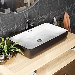 Lifelong Wash Basin for Bathroom - Tabletop Washbasin - Ceramic Glossy Rectangular Countertop Vessel Sink Ideal for Bathroom, Dining Hall & Vanity 61x