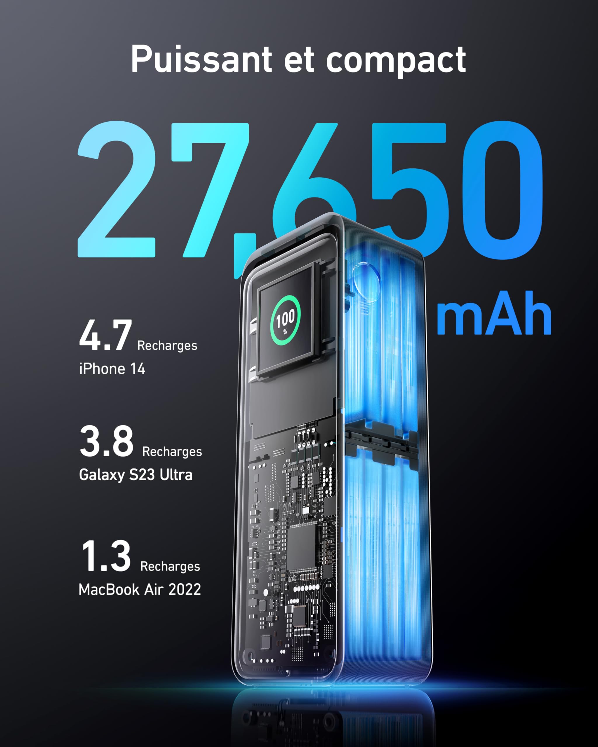Anker Prime Batterie Externe 27 650 mAh, Chargeur Portable 250 W (99,54 Wh)