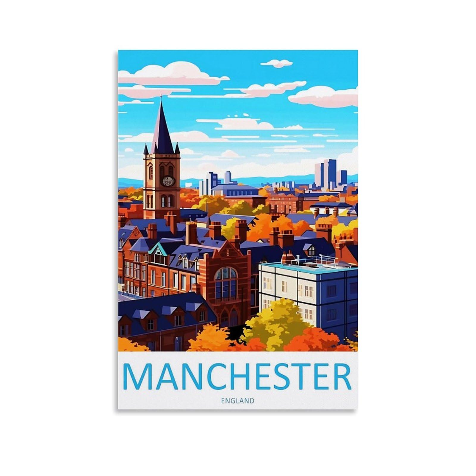 ouweri Manchester England Vintage Travel Poster Canvas Wall Art Decorative Bedroom Modern Home Print Picture Artworkss 20x30inch(50x75cm)