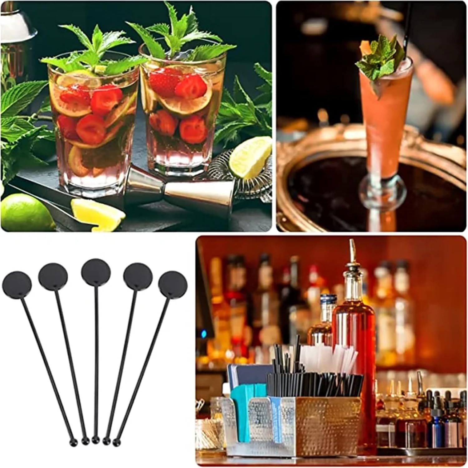 Drink Stirrer Cocktail Stirring Stick Spiral Drink Stir Swizzle Sticks Bar Cocktail Drinks Mixing Rod Black(30pcs)