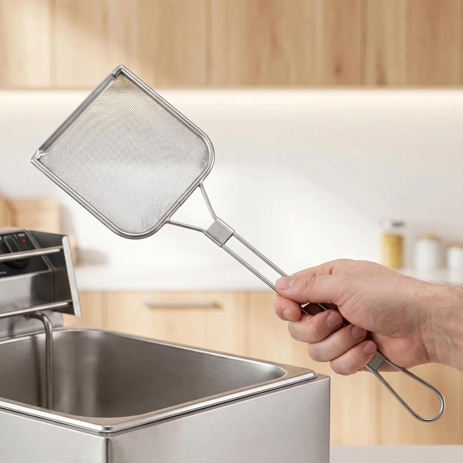 Oil Skimmer Spoon, Fine Mesh Strainer with Long Handle Colander, Stainless
