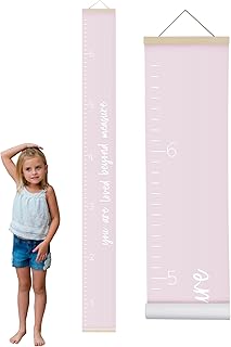 Morxy Canvas Growth Chart for Kids - Unisex Room Wall Decor - Measuring Height Wall Tape (Loved Beyond Measure- Pink)
