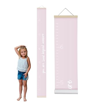 Morxy Canvas Growth Chart for Kids - Unisex Room Wall Decor - Measuring Height Wall Tape Loved Beyond Measure- Pink