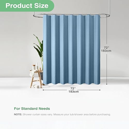 Miniatura 3 de Dynamene Cortina de ducha de tela azul  Cortinas de ducha de tela resistente con textura de gofre para baño, 256 GSM, juego de cortinas de baño de