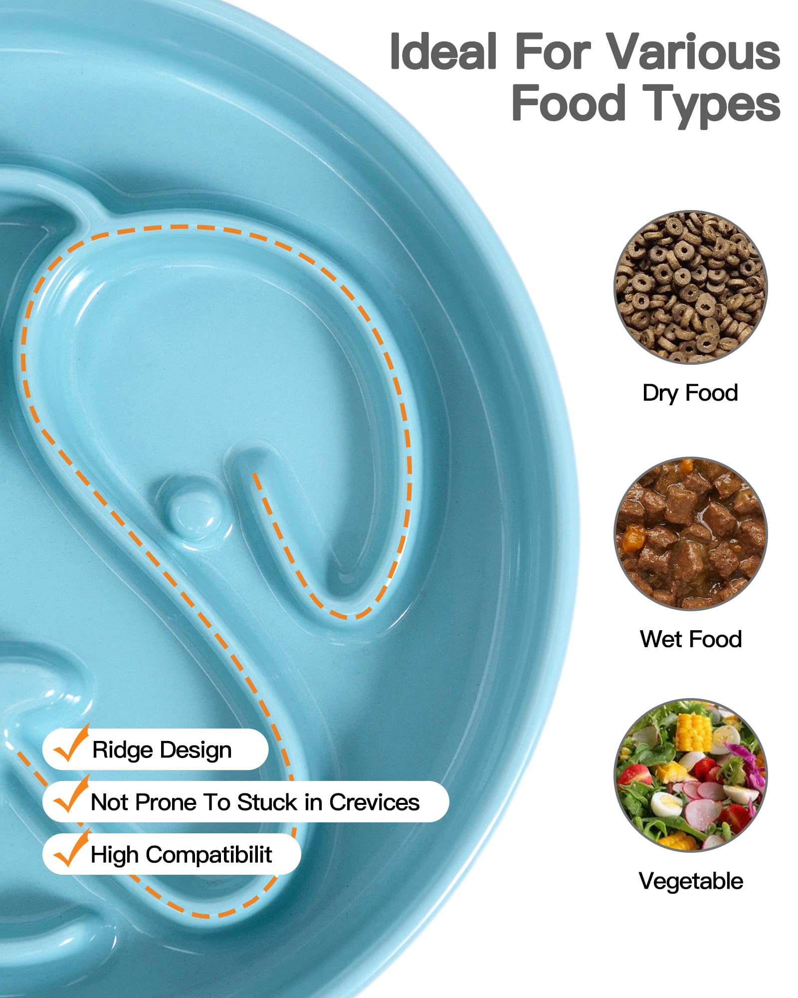 Cuenco de cerámica de alimentación lenta para perros, 1.5 tazas, cuenco de alimentación lenta para perros de razas pequeñas y medianas, cuenco de comida para perros para comedores rápidos,