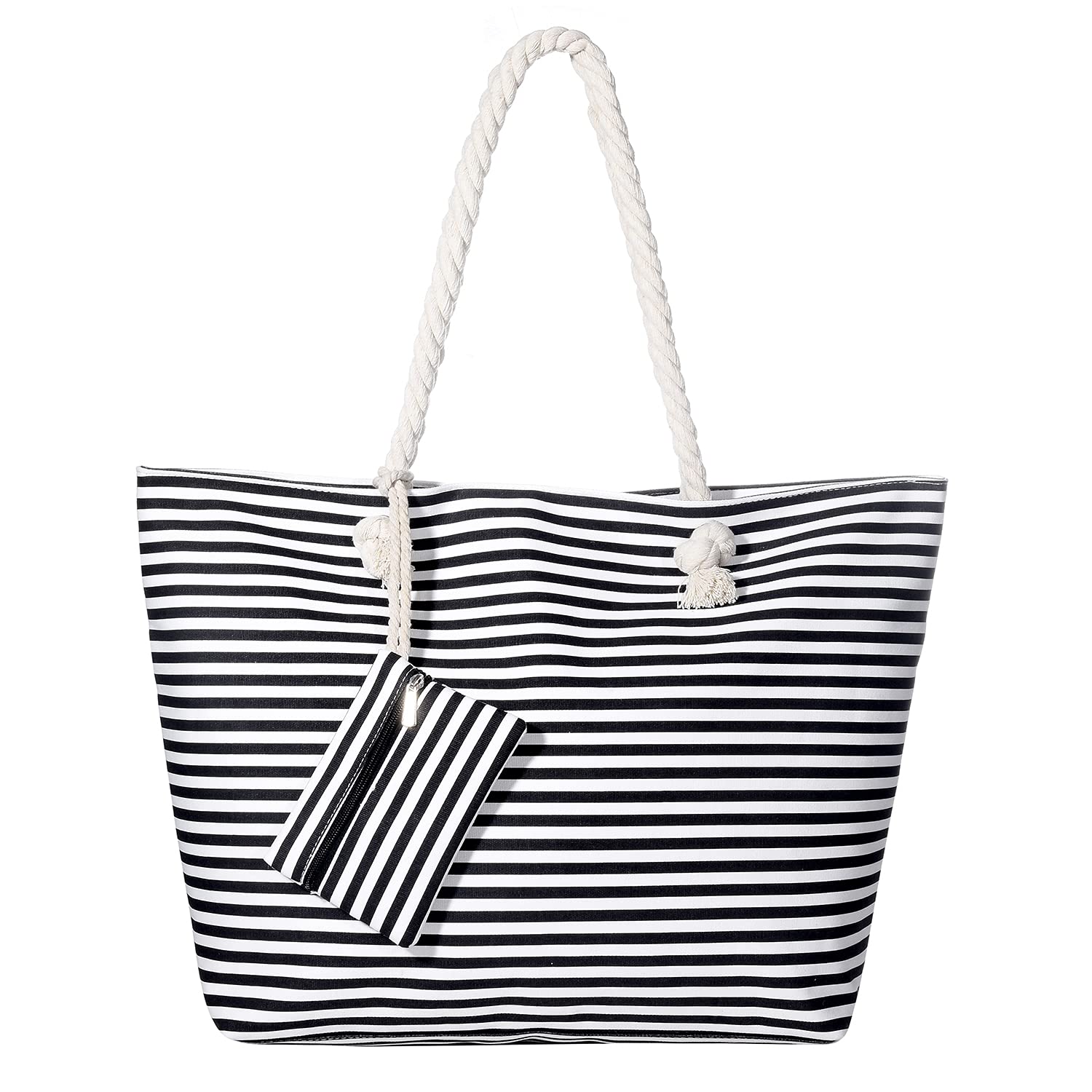 MASADA Badetasche XXL Familie Strandtasche Damen Beach bag groß mit Reißverschluss - Small black stripes