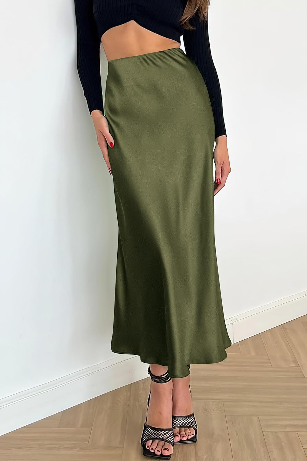 PRETTYGARDEN Women's Satin Skirts Dressy Casual 2026 Fall High Waisted Cocktail Wedding Flowy Elegant A Line Midi Skirt - Image 4