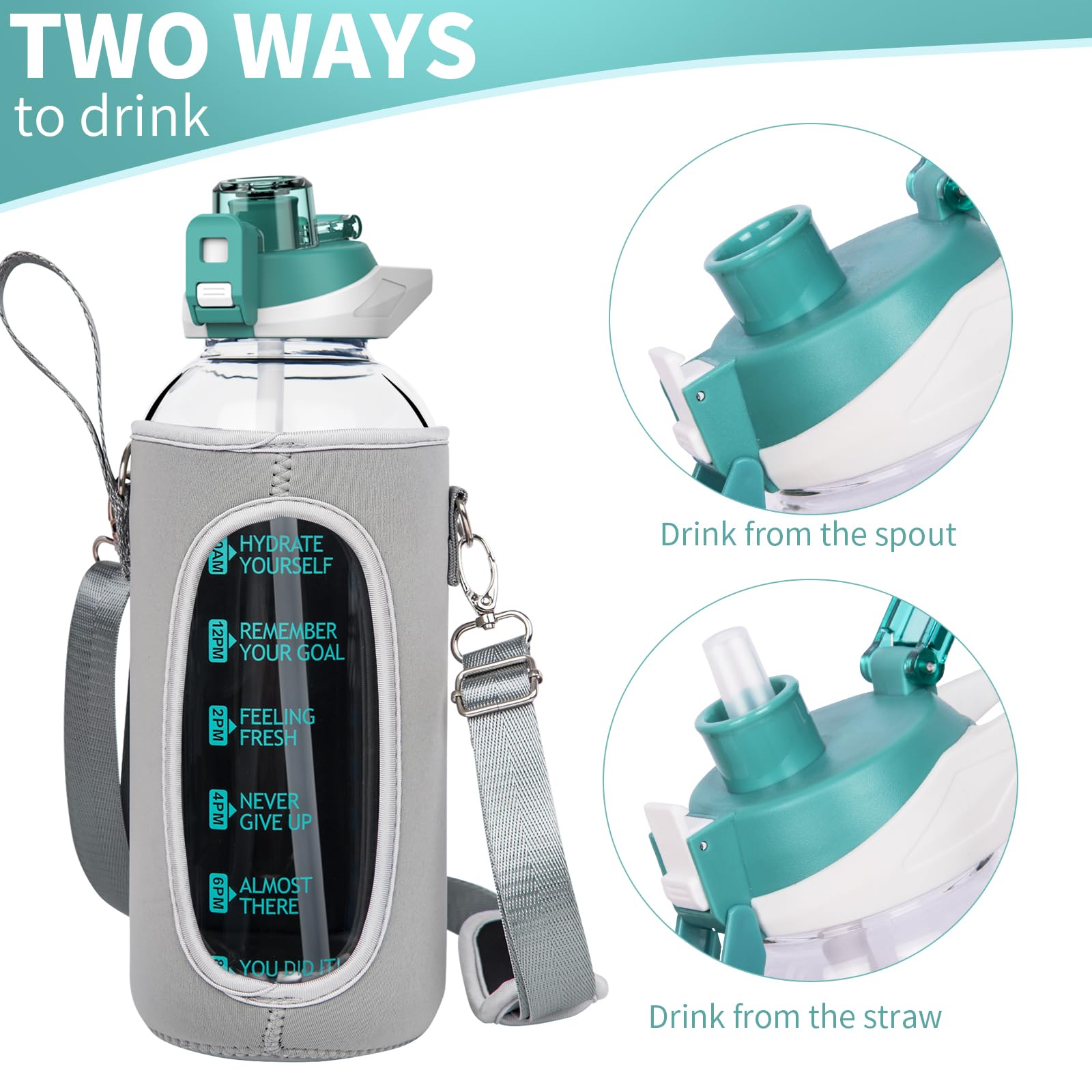 Seekua 48 Oz Glass Water Bottle With Straw & Time Marker – Borosilicate, Leakproof, Motivational, With Strap - View #12