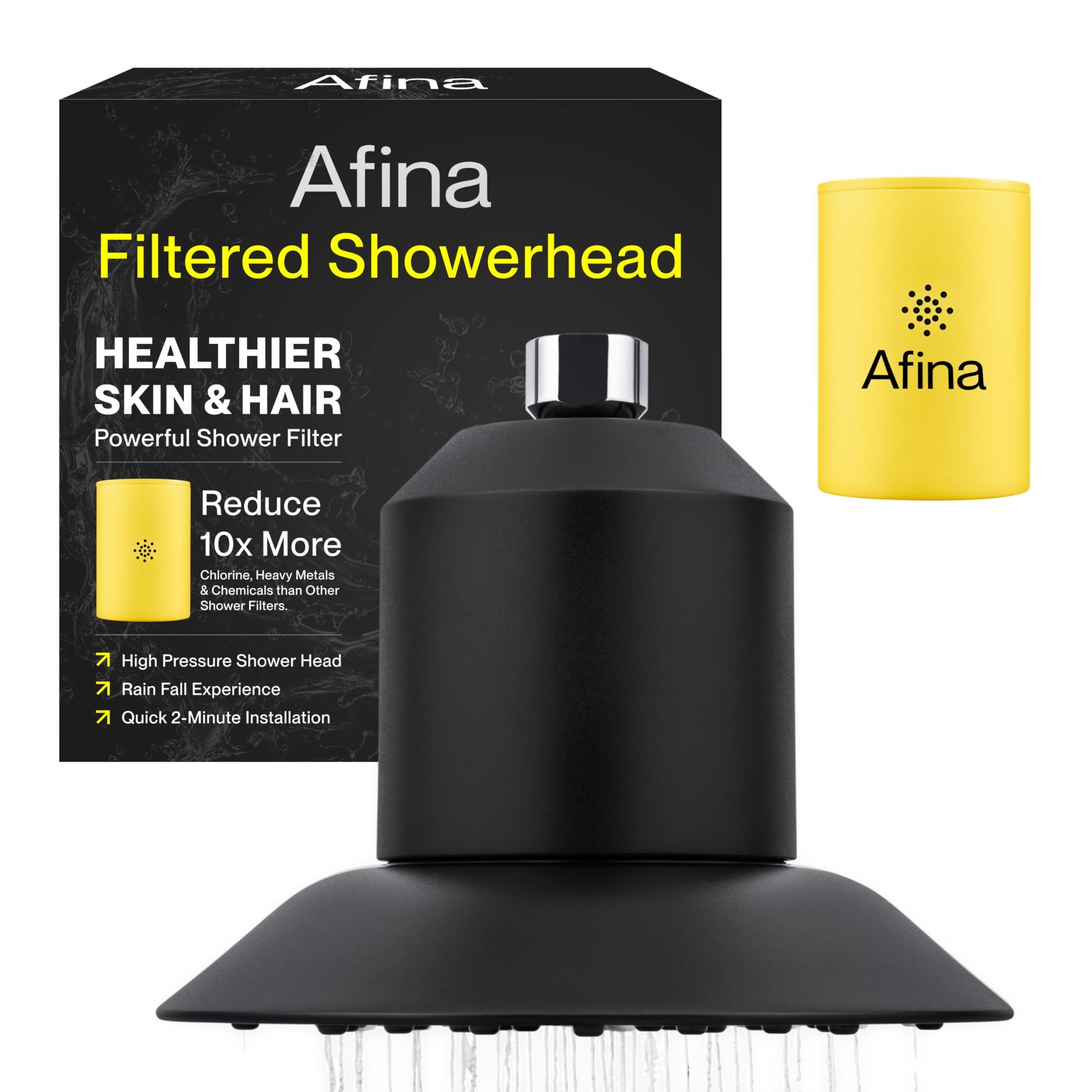 Afina A-01 Advanced High Pressure Filtered Shower Head - Reduces Dry Itchy Skin, Dandruff, Eczema, and Dramatically Improves The Condition of Your Skin, Hair and Nails (Matte Black)