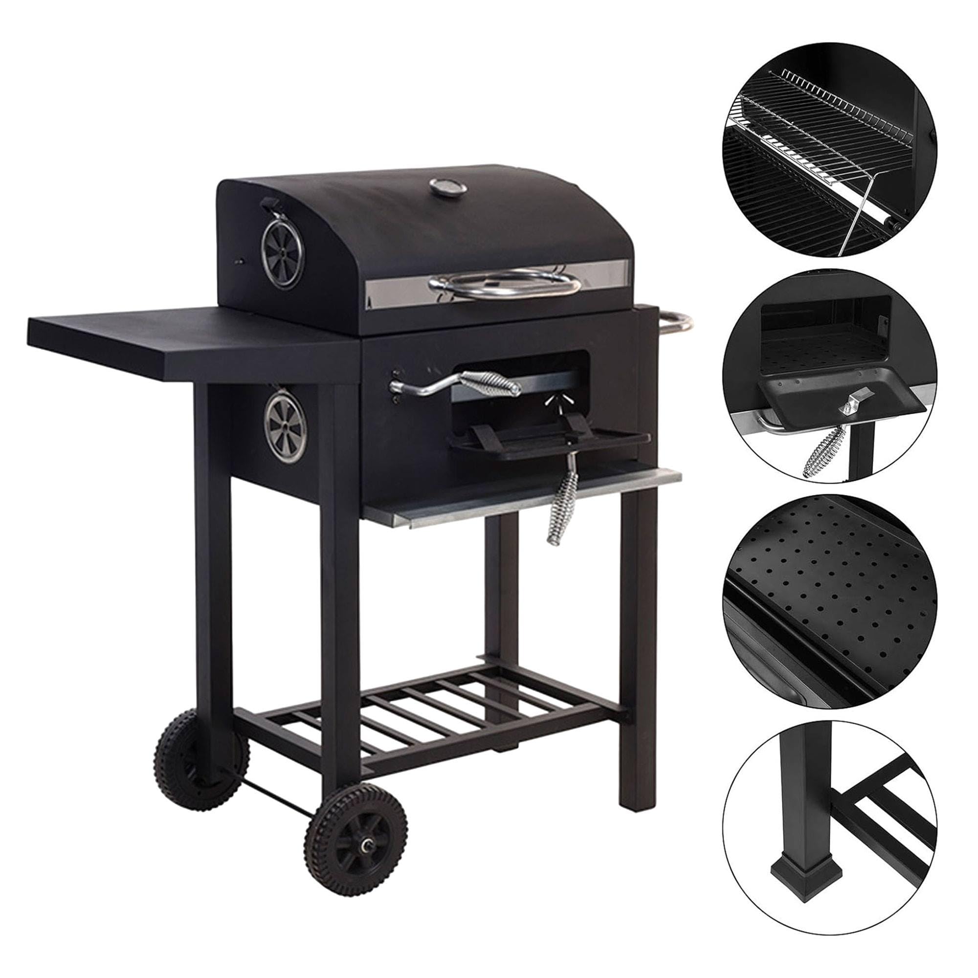 Well Home Barbacoa de carbón Color Negro con Doble Parrilla y Mesa Auxiliar H.96cm