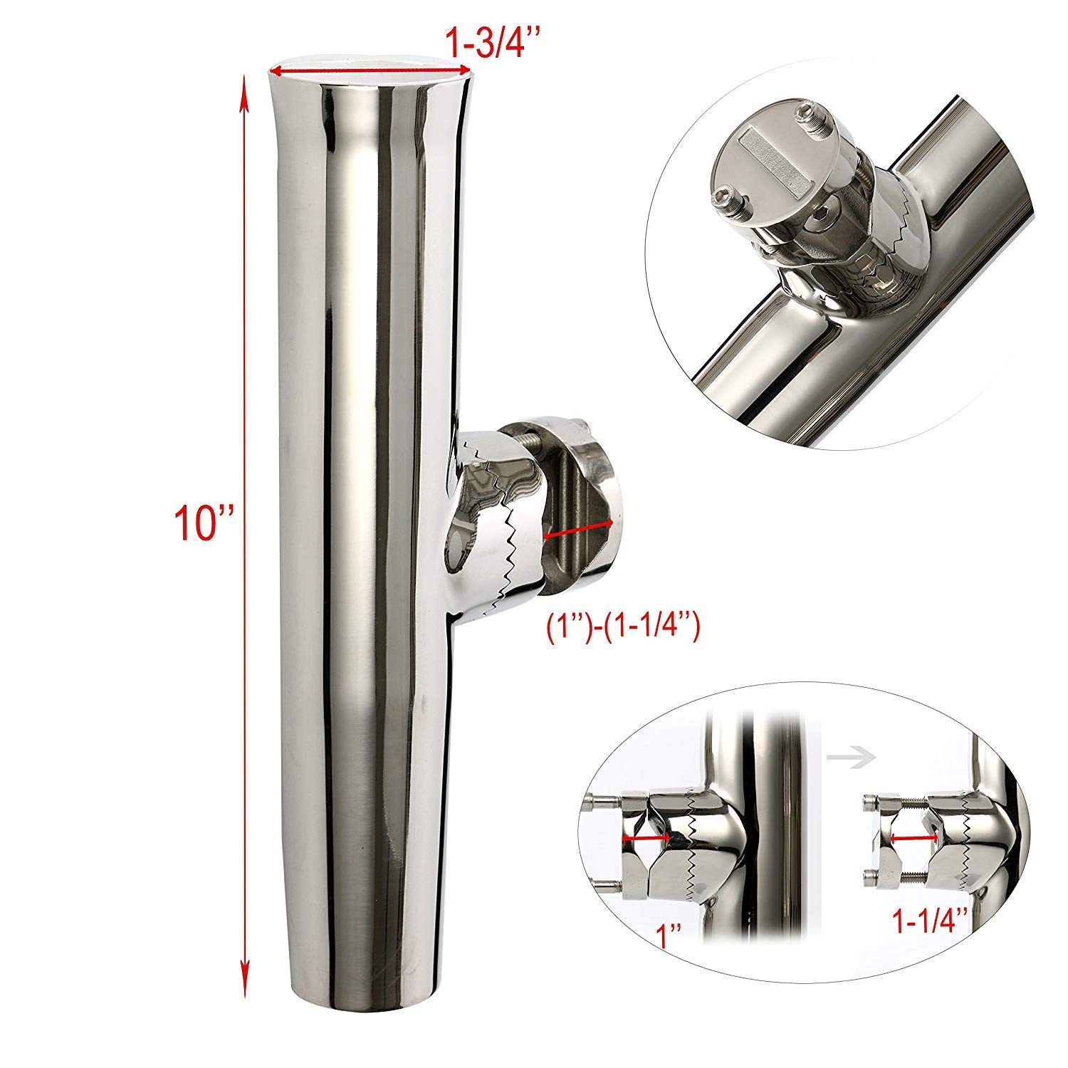 FreeTec Morsetto in Acciaio Inossidabile per Torce su Supporto per Canne da Pesca per Asta Porta rotaie 1-1/4 "a 2"