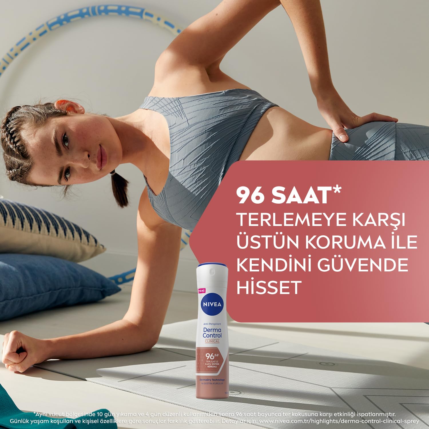 NIVEA Derma Control Clinical Kadın Sprey Deodorant 150ml,96 Saat Üstün Koruma,DermaDry Technology ile Ekstra Kuruluk (2 paketi)
