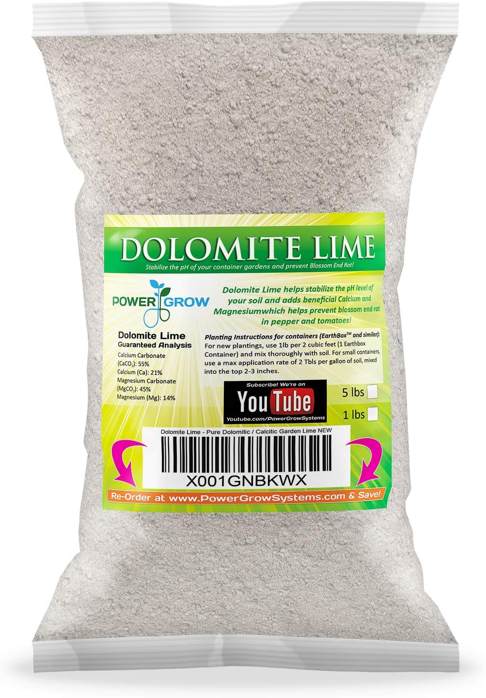 Dolomite Lime - Pure Dolomitic/Calcitic Garden Lime (1 Pound)