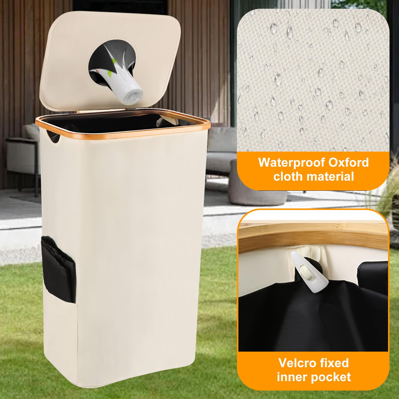 Flaschen Organizer für Pfand 105L, Faltbar Pfandflaschen Sammelbehälter Box mit Deckel und Abnehmbarer Tragetasche Leergut Aufbewahrung, Wasserdicht Pfandbehälter mit Loch für Küche (Beige)