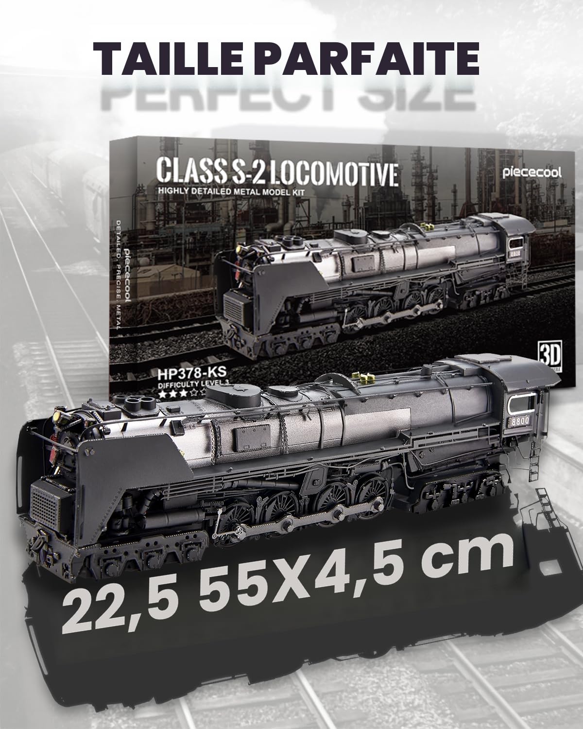 Piececool Maquette 3D Métallique Locomotive à Vapeur S-2 - Puzzle Modèle Train à Vapeur en Acier Inoxydable - 448 Pièces - Cadeau et Objet de Collection pour Adultes