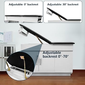 Medical Exam Table, Adjustable Exam Bed with Step Stool, Steel Cabinet, Stirrups & Paper Dispenser Included, 72 L x 31 H x 28 W (Black)