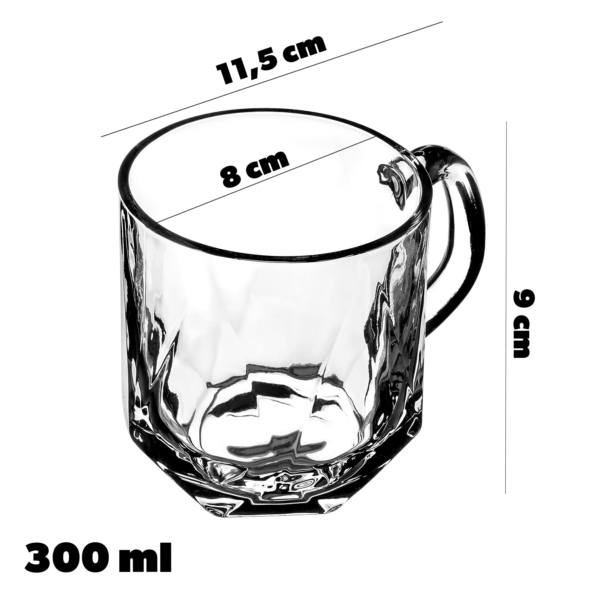 KADAX Gläser mit Griff für Tee und Kaffee, Teegläser aus dickem Glas, Glastassen für kalte und heiße Getränke, Gläserset für Tee, Kaffee, Wasser (Frida 300ml / 4er Set)