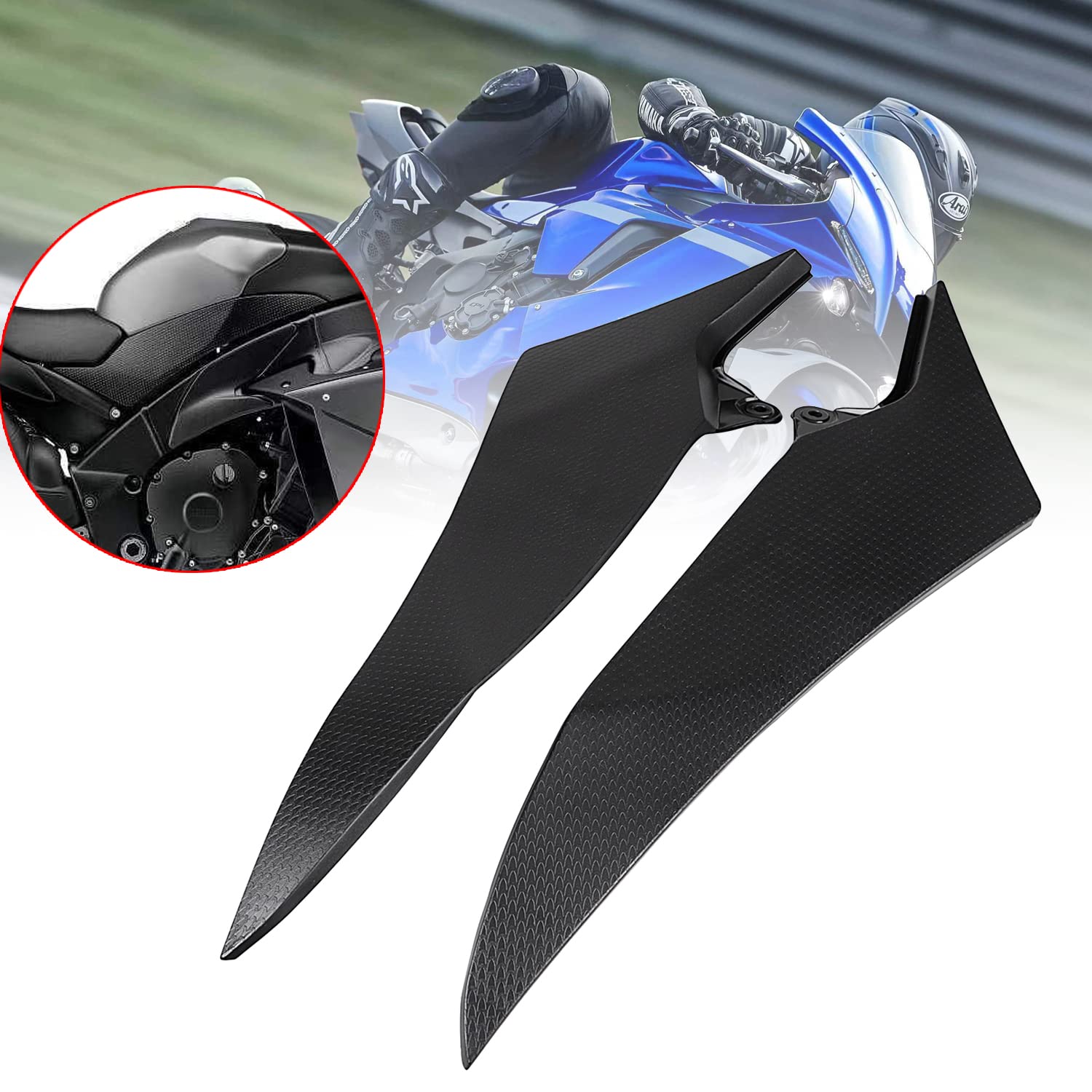 Nero Pannello di carenatura laterale del serbatoio del motociclo della copertura del serbatoio del gas per Y-amaha YZFR1 YZF R1 2009-2014
