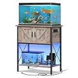 HOOBRO 20 Gallon Fish Tank Stand with Power Outlets and LED Light, Metal Frame Aquarium Stand, Reptile, Turtle Tank Stand with Cabinet Storage, 27.6'' L x 15.7'' W, 300 LBS Capacity, Greige BG40UDFT01