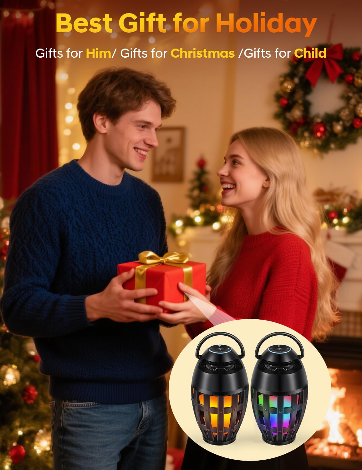 Altoparlanti Bluetooth per esterni con effetto fiamma a LED e cambia colore, impermeabile IPX6, Bluetooth 5.3, ricarica USB, regali per uomo/donna, altoparlante atmosfera torcia per patio, giardino