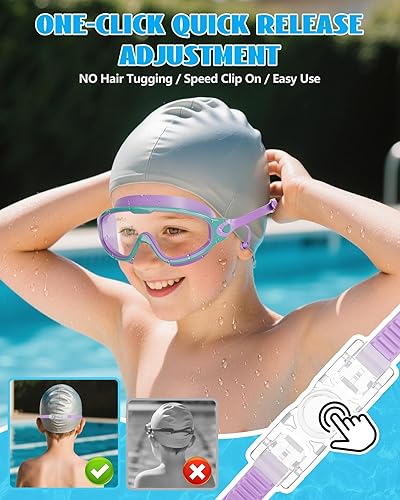 Miniatura 5 de Aegend Nuevo paquete de 2 gafas de natación de visión amplia para niños, gafas antivaho/anti-UV sin fugas con tapones para los oídos para niños de 3