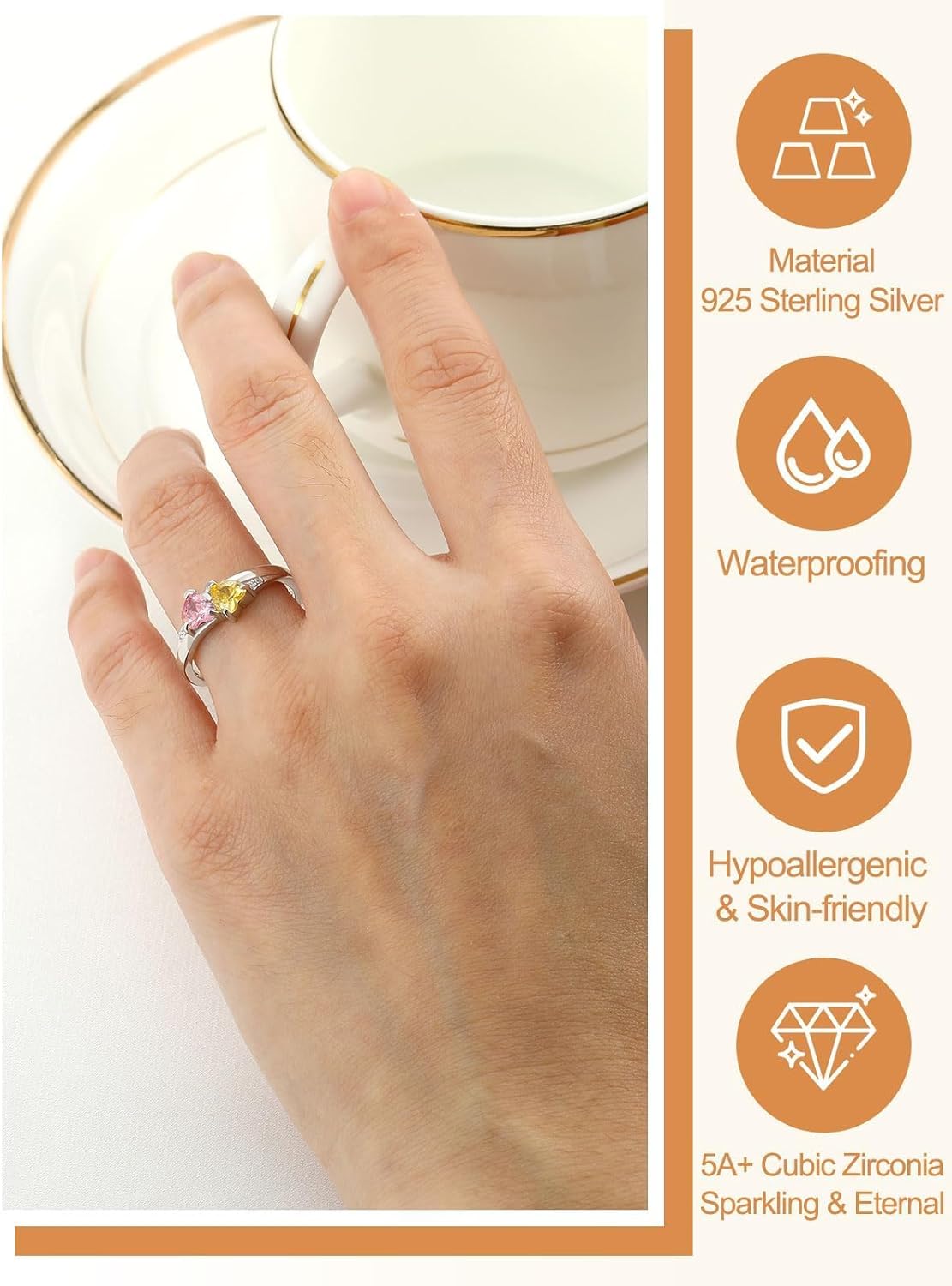 Custom4U Personalized 1-4 Birthstone Rings for Women Promise Rings for Her Sterling Silver Mothers Ring Customized Cubic Zirconia Stones Wedding/Valentine's Day/Mother's Day Jewelry Gift for Mom Wife