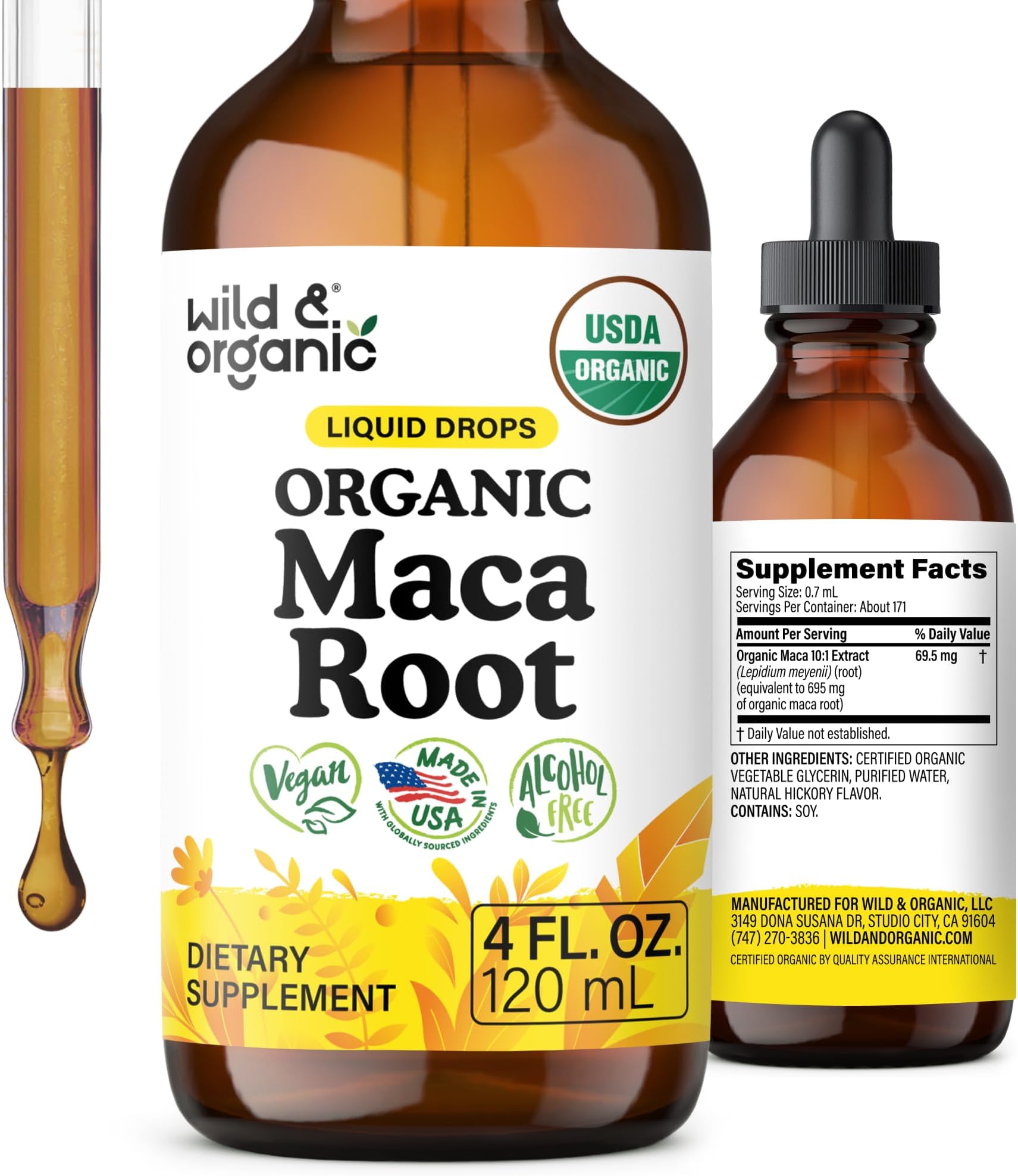 USDA Organic Maca Root Liquid Drops for Men & Women - Peruvian Maca - 4oz