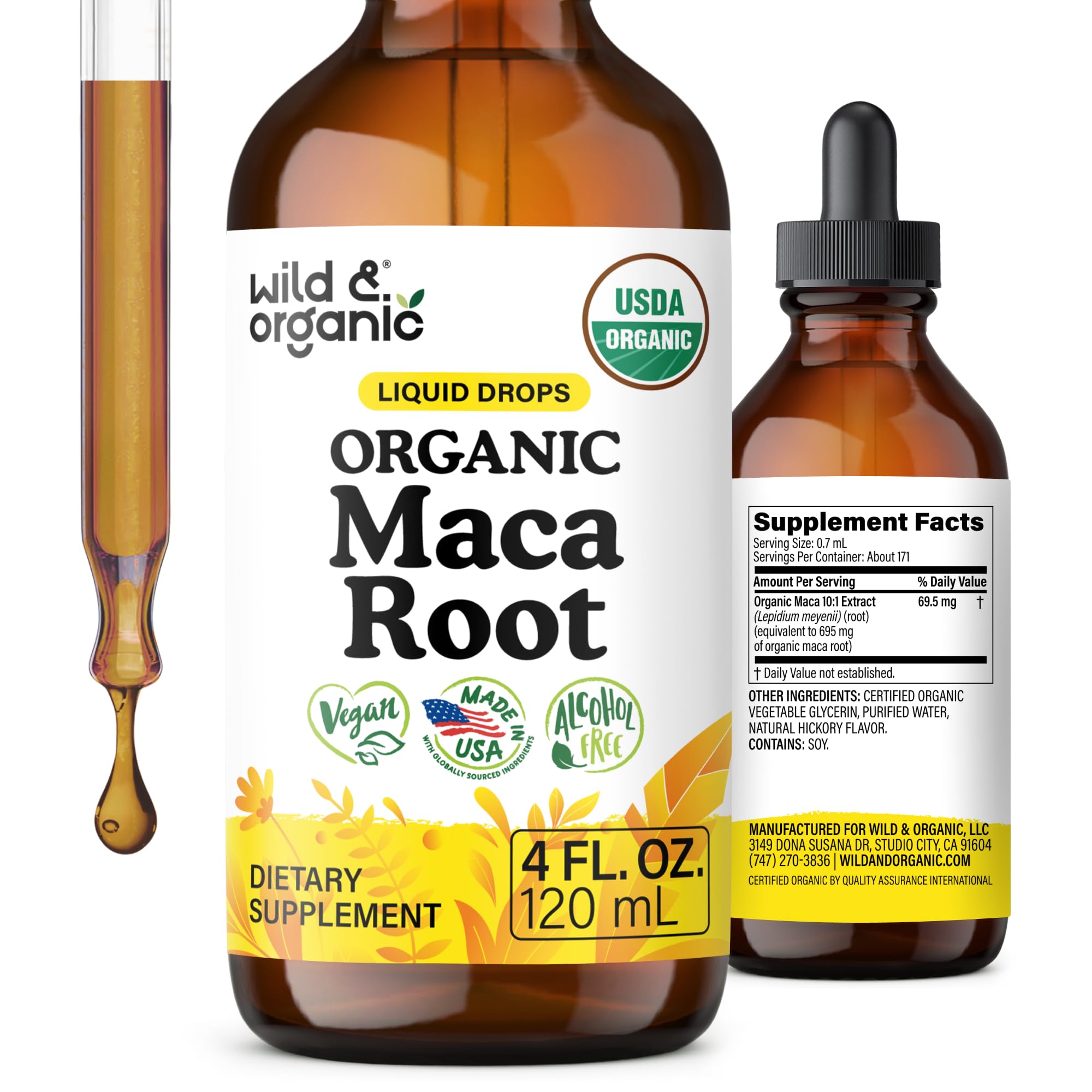 USDA Organic Maca Root Liquid Drops for Men & Women - Peruvian Maca - 4oz