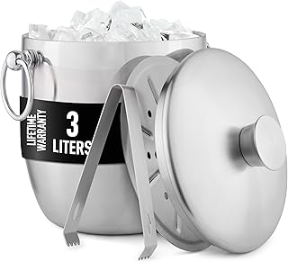 Zulay Kitchen Premium Stainless Steel Double-Wall Insulated Ice Bucket Kit – 3L, Leak-Proof, Stylish Drink Cooler for Parties, Cocktails, Wine, and Whiskey – Perfect for Home & Bar Use