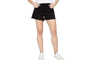 Jane High-Rise Jean Shorts - High-Rise Cotton Fabric Frayed Hem Shorts for Women