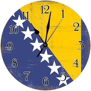 Bosnia and Herzegovina Wall Clock Quartz Battery Operated Silent Wall Clocks Bosnia and Herzegovina Flag Wall Clocks Country Tuscan Style 10inch Round Clock for Living Room Bedroom