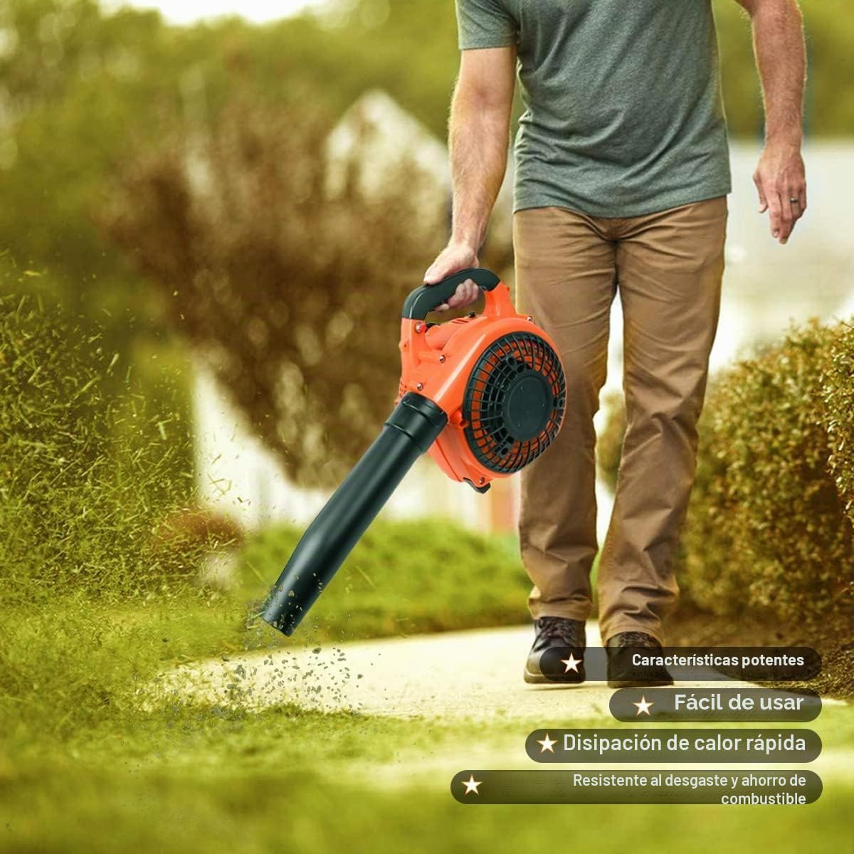 Soplador de jardín inalámbrico de gasolina de 26 cc, soplador de hojas de mano | Hojas sopladas, virutas de madera, polvo, nieve, desechos de jardín