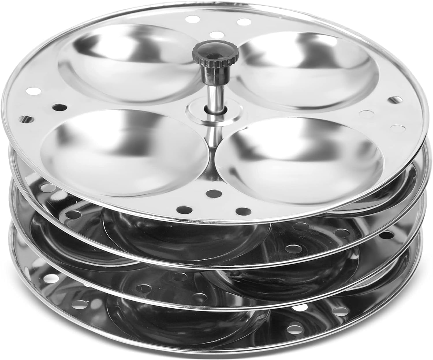 Stainless Steel Idli Stand | 4-Plates Idli | Home Kitchen Idli Stand Export Quality Idli Stand | Makes 16 Idlis (Round Shape)