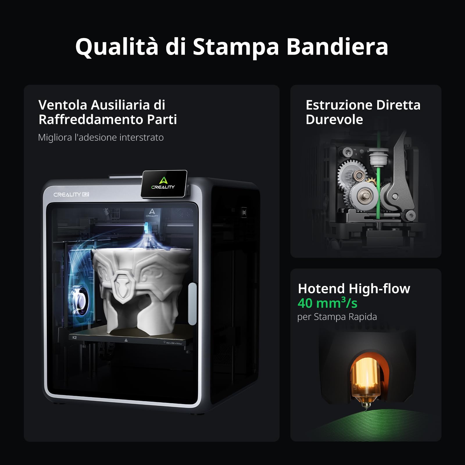 Creality K2 Combo (A), Stampante 3D Multicolore con CFS, Max 600 mm/s, Livellamento Automatico, Stampa Silenzios & Ventola Ausiliaria, Ugello 300 °C, Volume Stampa 260x260x260 mm