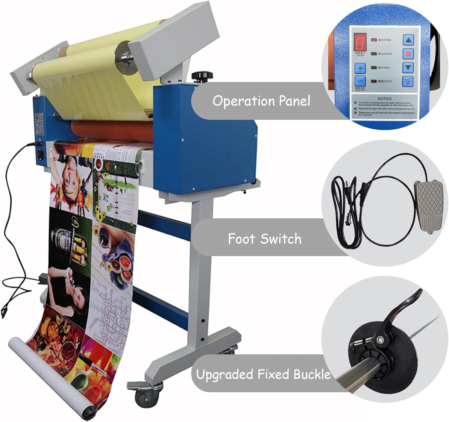 INTSUPERMAI 63 in Semi-Automatic Cold Laminator Machine Automatic/Manual Cold Laminator Wide Format Cold Laminating Machine with Self-Removing Film System Soft Rubber Roller 110V