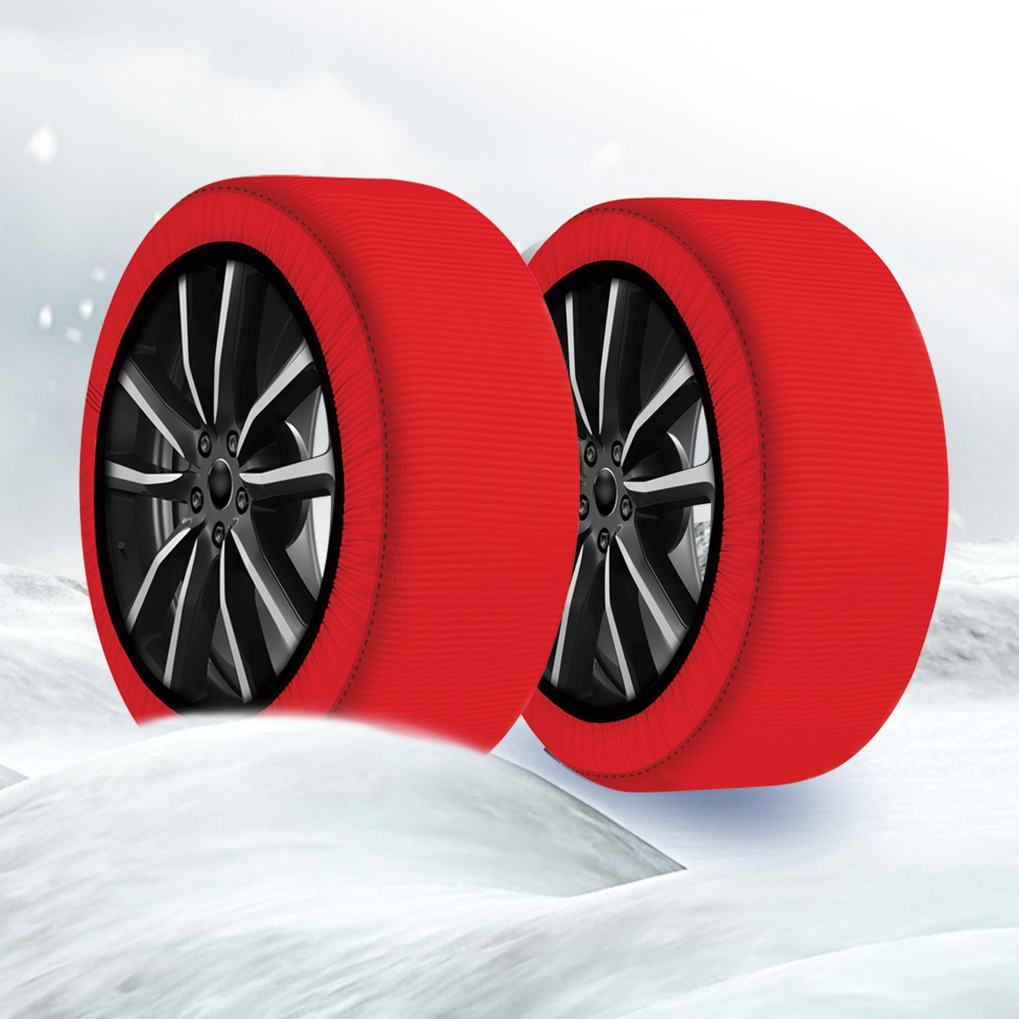 Calze da Neve Auto L Omologate – Coppia Antisdrucciolo per Pneumatici | Montaggio Rapido in 2 Minuti, Tessuto Tecnico Ultra-Resistente | Alternativa alle Catene da Neve Colore grigio e rosso