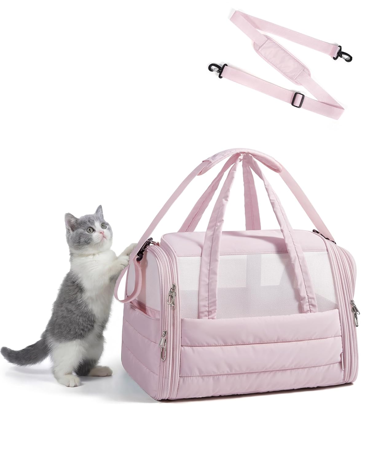 BAGSMART Cat Carrier: Soft-Sided Pet Carrier for Small Medium Cats Dogs Puppy Quilted Collapsible Puffy Travel Bag Up to 20 Lbs Pink
