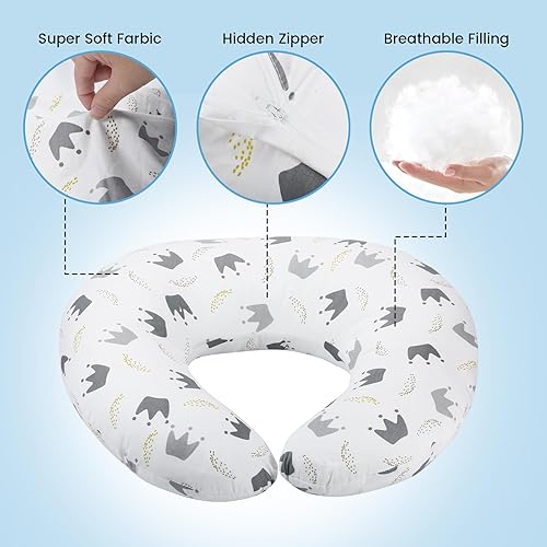 Miniatura 3 de babyboat Almohada de lactancia para lactancia materna transpirable con funda extraíble, almohada de alimentación blanca para la hora boca abajo y