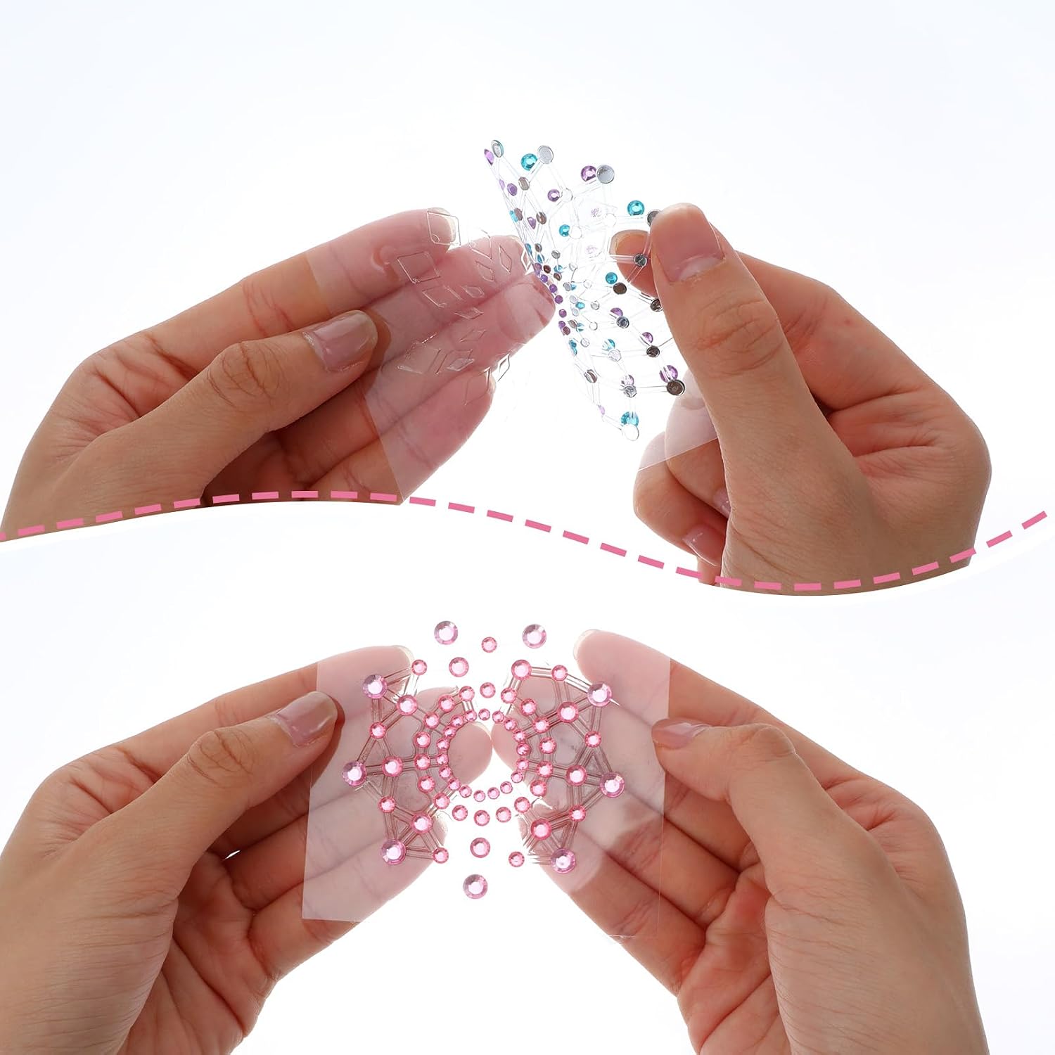 6 Pcs Rhinestone Pasties Crystal Glitter Pasties Nipple Covers Sexy Breast Covers Nipple Stickers(Silver Pink Blue Purple)