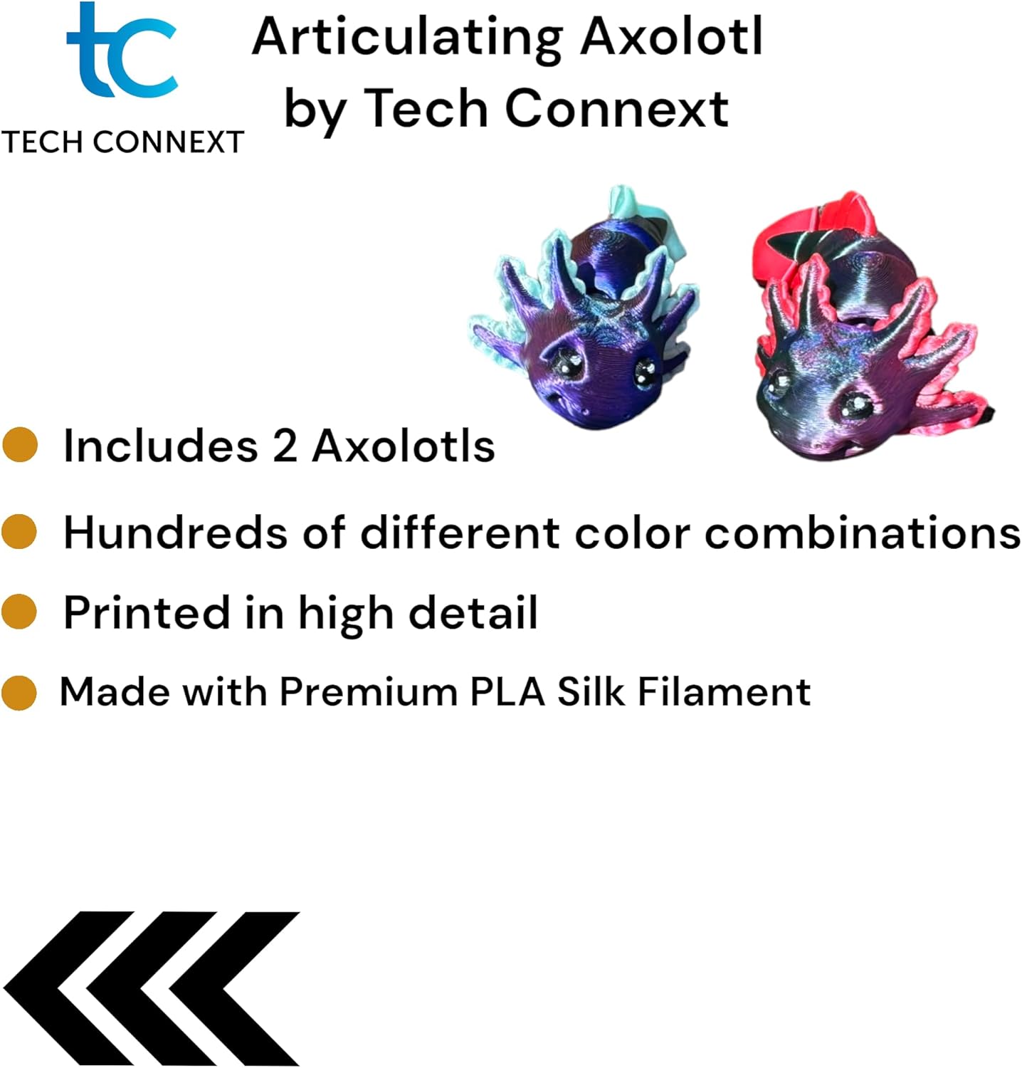 Mystery Articulating Axolotl Fidget Toy (Pack of 2) - High Detail, Made in USA -