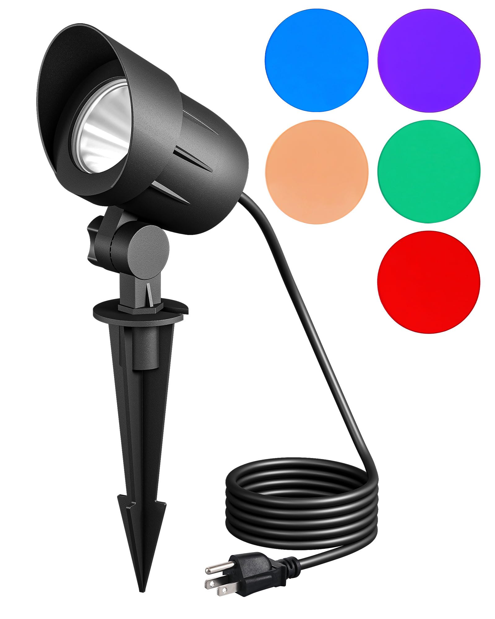 EDISHINE Christmas 120V Spotlight Outdoor, Plug in Outdoor LED Spot Light with 5 Lenses, 10W 900LM 5000K, One-Piece Die-cast Aluminum, IP65 Landscape Lighting for Holiday Yard Flag Tree