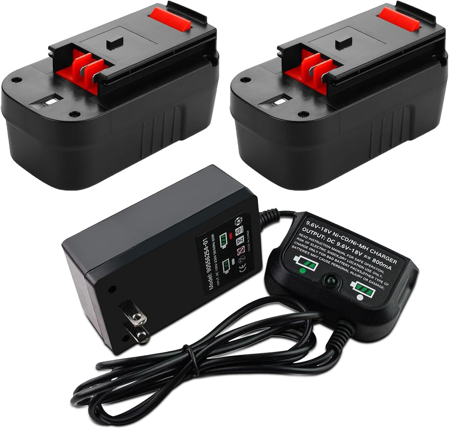 2 Packs 4500mAh Ni-Mh 18 Volt HPB18 HPB18-OPE Battery and 90556254-01 Charger Compatible with Black and Decker 18V Batteries HPB18 HPB18-OPE 244760-00 FSB18 FS18C FS18BX(Black)