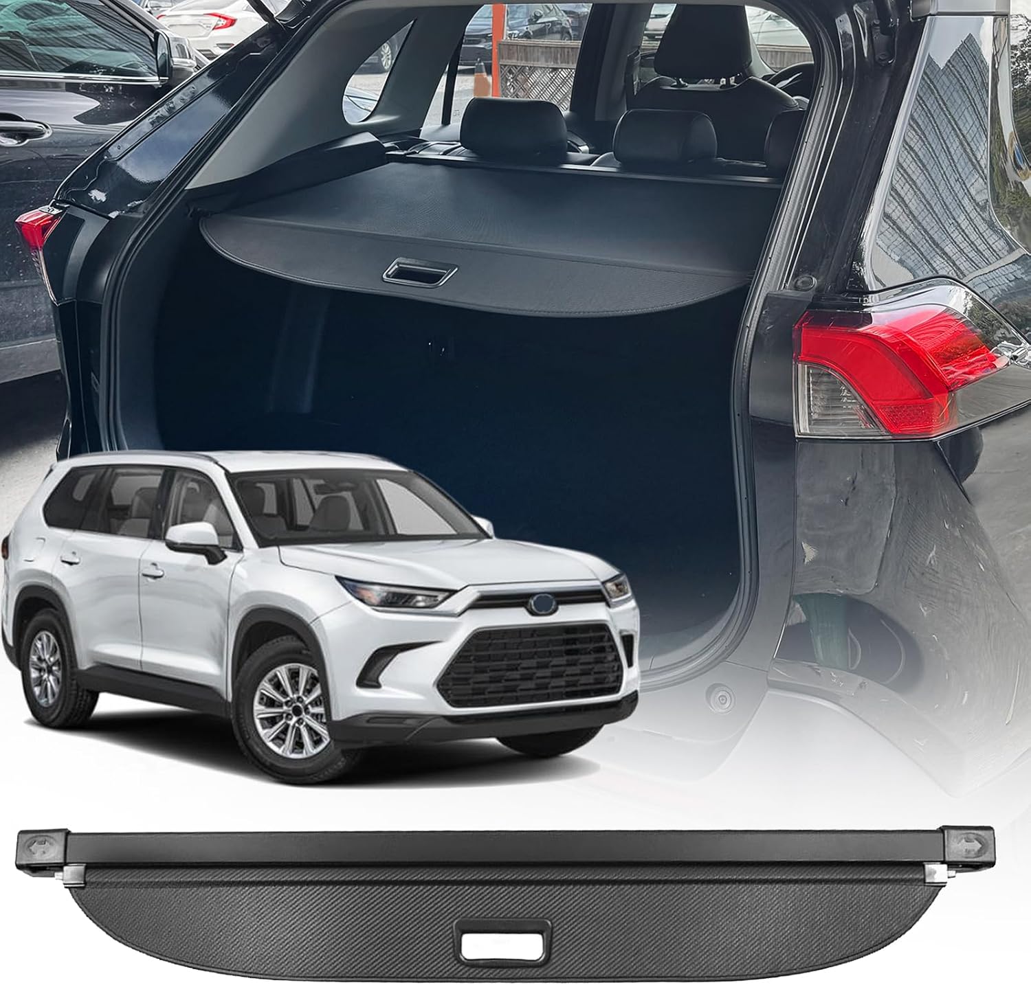 Cargo Cover for Toyota Grand Highlander 2024 2025 2026 Accessories(Carbon Fiber Look),for Toyota Grand Highlander Accessories Retractable Trunk Cover Security Shade Shield(Not for Highlander)