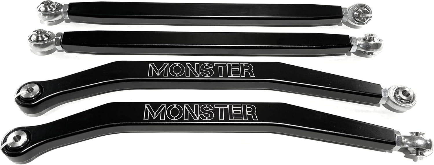 Monster Performance High Clearance Radius Rods for Polaris RZR PRO XP XP4 2020-2023 Precision Machined 6061-T6 Aluminum Alloy Heavy Duty Improve Stability Set of 4 Black Anodized