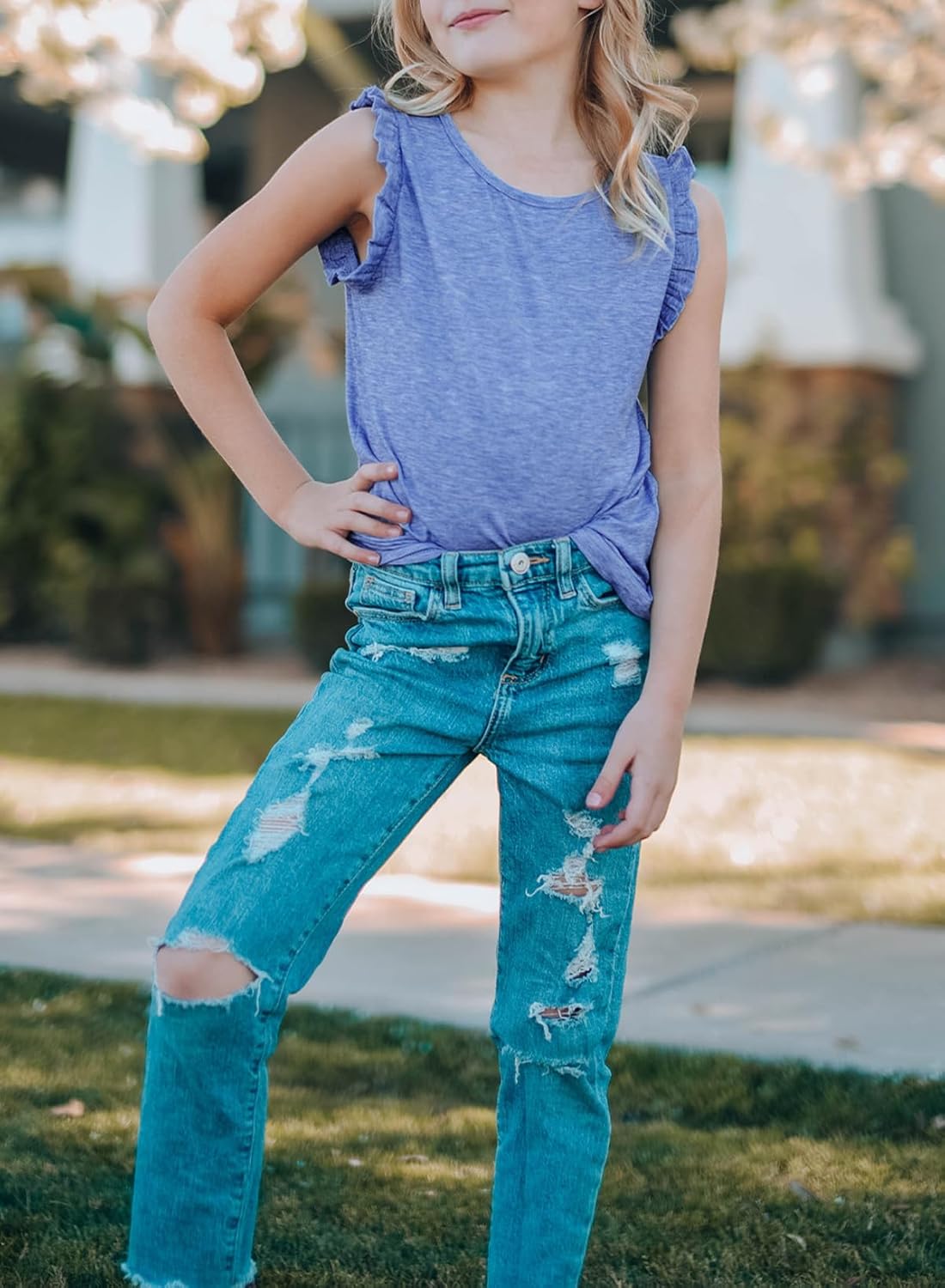 Girls Summer Outfits Girl Clothes Sleeveless Tops and Shorts Set with Pockets Size 4-13 Years - Image 4