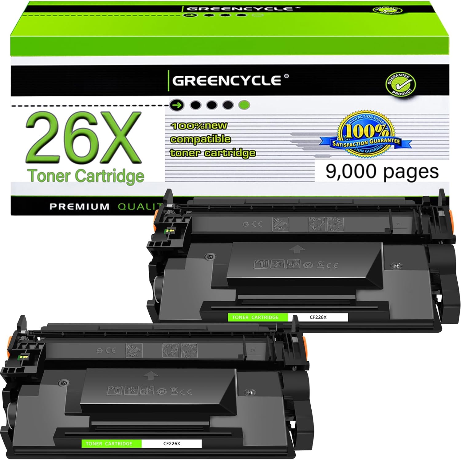 greencycle High-Yield Compatible Toner Cartridge Replacement for HP 26X CF226X Laser Jet Pro M402dn M402n M402dw MFP M426fdw M426fdn M426dw (Black, 2 Pack)
